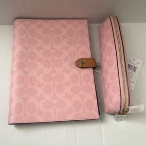 New Coach Notebook In Signature Canvas Gold/Powder Pink CEA49+pencil case CEA52